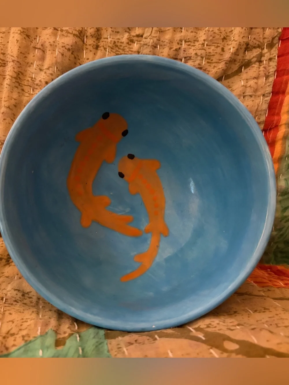 Blue Pisces Bowl with Orange Koi Ceramic 5.75” Zodiac Astrology